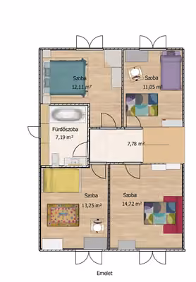 Csömörön nappali+5 szobás ház - Alaprajz 2D - Emelet